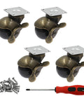 Smooth As Silk Vintage Caster Wheels With Locking Brake Set Of 4 Includes Mounting Hardware, including screws and screwdriver.