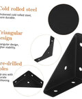 Hella Sturdy 40 Pack Heavy Duty Triangle Shelf Brackets Thickened Cold Rolled Steel Corner Braces for Bed Frames and Home Furniture with Quick Pre Drilled Setup showing triangular design and pre-drilled holes.