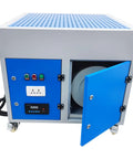 Top Tier Downdraft Table Dust Collector Vacuum For Metalworking Grinding Bench Featuring Badass 3000 Cubic Meters Per Hour Airflow showing control panel and open door.