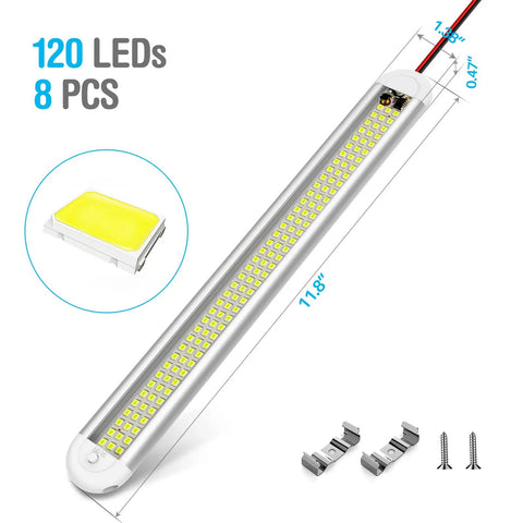 Bright 12V LED Interior Light Bar Kit With 120 LEDs Delivers 1500 Lumens 8W DC 12V On Off Switch Ideal For Enclosed Cargo Trailers Cars RVs Vans Trucks Campers Boats Caravans Motorhomes 8 Pack