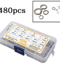 All In One 480 Piece 304 Stainless Steel Spring Lock Washer Set With 9 Sizes M2 Through M10 In Transparent Storage Case For Automotive Electrical And Marine Projects, 480pcs