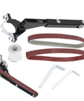 Heavy Duty Angle Grinder Belt Sander Adapter Built Tough With Wear Resistant Alloy components including sanding belts and tools.