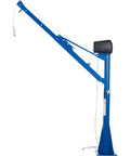 No Sweat Industrial Workhorse 115V AC Jib And Davit Crane With 1500 Lb Capacity 360 Degree Swivel Blue Powder Coated Welded Steel.