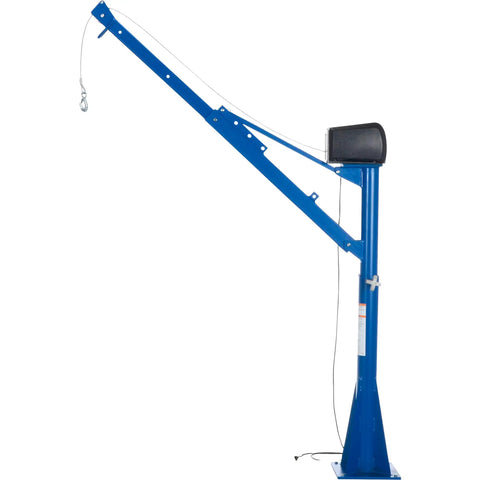 No Sweat Industrial Workhorse 115V AC Jib And Davit Crane With 1500 Lb Capacity 360 Degree Swivel Blue Powder Coated Welded Steel.