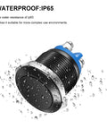 Two Pack 22mm Momentary Push Button Switch 1NO SPST With Screw Terminals 3A Rating At 12V 24V 36V DC And 110V 250V AC IP65 Waterproof Aluminum Alloy Shell Black Finish Easy Wire Contact, waterproof view