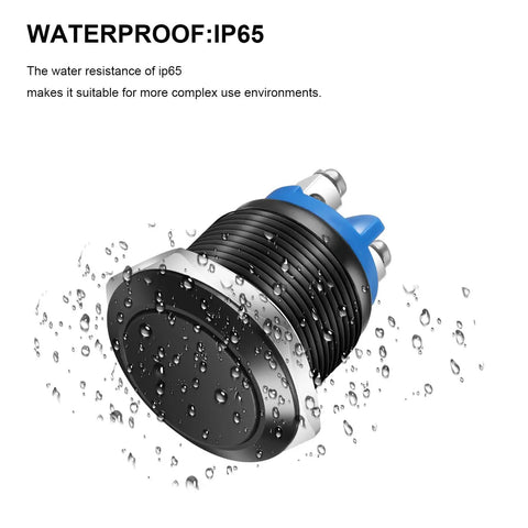 Two Pack 22mm Momentary Push Button Switch 1NO SPST With Screw Terminals 3A Rating At 12V 24V 36V DC And 110V 250V AC IP65 Waterproof Aluminum Alloy Shell Black Finish Easy Wire Contact, waterproof view