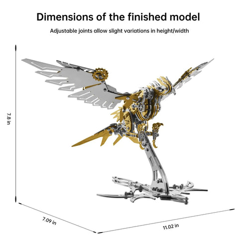 3D Metal Model Kit For Adults And Teens Do It Yourself Mechanical Puzzles Assembly Models with yellow finish, dimensions shown