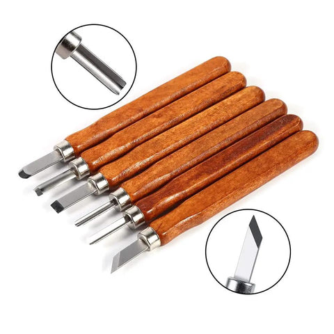 Wood Carving Tools Set 3 6 9 Piece Chisel Kit With Hand Handles Pro Grade High Carbon Steel Blades displayed on white background