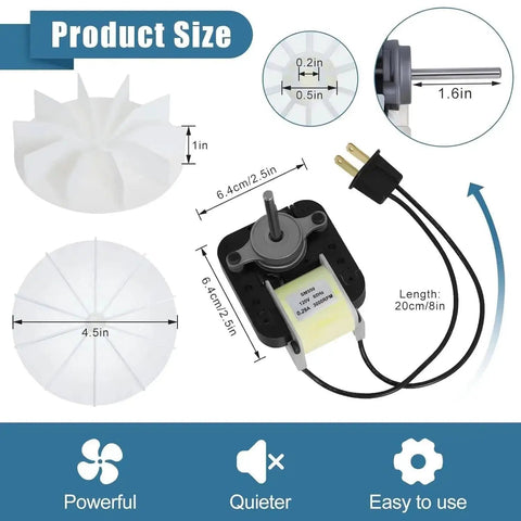 Diagram showing size of No Fuss Drop In Replacement Kit For Bathroom Vent Fan Motor With Blower Wheel, 50 CFM 120V Exhaust Fan