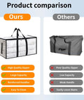 Comparison of 6 Pack Extra Large Heavy Duty Moving Bags Set Waterproof Storage Totes and competitor product showing quality differences.