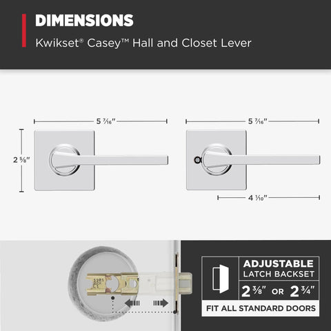 Interior Passage Door Lever Handle For Closet And Hallway Doors Nonlocking Reversible Chrome Finish Easy DIY Install dimensions