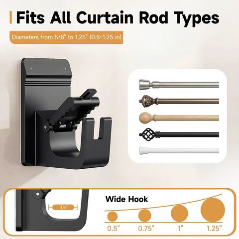 Heavy Duty No Drill Curtain Rod Brackets With Super Tight Adhesive And Clear Pins, 30 Pound Weight Capacity Damage Free Curtain Holders No Drama Setup For Rentals And Homes 4 Pack