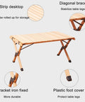 Wooden table with diagonal braces, iron brackets, and plastic foot covers; similar style to Two Pack Folding Wooden Luggage Stand For Hotel Rooms, Collapsible Luggage Rack With Strong Metal Connectors, Durable 100 Kg Capacity, Portable Guesthouse Stand, Space Saving Bracket Table Design.