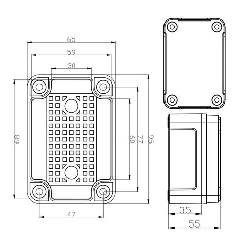 Technical drawing of Tough As Nails Outdoor Weatherproof Electrical Box Grey IP67 ABS Plastic Case with dimensions