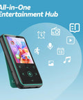 Clip On 64GB MP3 Player With Bluetooth 5.3 FM Radio And Voice Recorder Up To 128GB With Micro SD Model M2 shown with icons