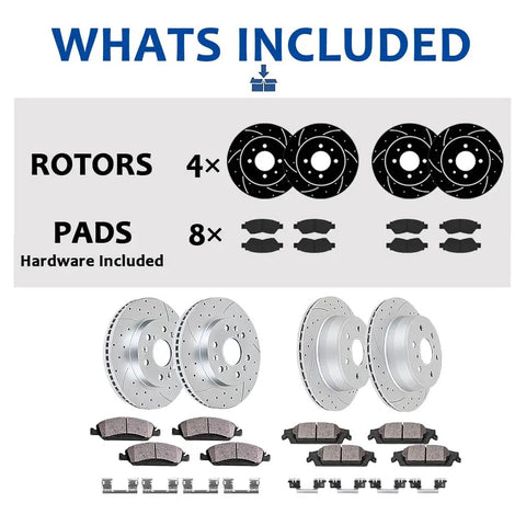 Whats included in Front And Rear Drilled And Slotted Brake Kit With Ceramic Pads For Nissan Altima 2013-2025 Replacement