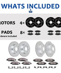 Chevy Traverse Buick Enclave GMC Acadia Saturn Outlook Front 12.80 Inch And Rear 13.03 Inch Drilled And Slotted Disc Brake Rotors With Ceramic Pads Kit
