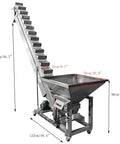 Rugged 220V 1 Phase Bucket Elevator Material Conveyor With 94 Point 5 Inch Lift Height And 400W Motor, stainless steel hopper and incline.