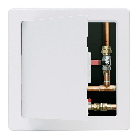 Zero Stress Installation Removable Plastic Access Panel With Frame Built Right For Six By Nine Inch Openings. Access to plumbing behind drywall.