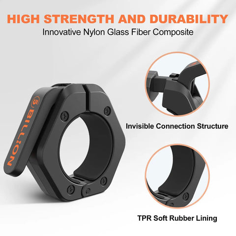 Beefed Up 2 Inch Barbell Clamps Pair With Anti Slip TPR Lining For Quick Release And Rock Solid Secure Weightlifting At Home Or Gym, Durable Nylon And Glass Fiber Construction, Black.