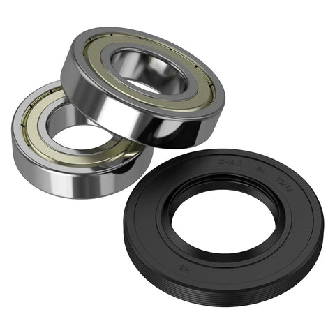 Heavy Duty Tub Bearings And Seal Kit For Samsung Washers showing steel bearings and black lip seal for washer repairs.