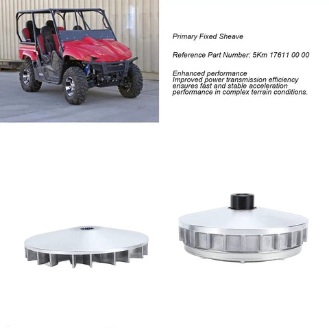 Beefed Up Clutch Sheave Primary Fixed Sheave Assembly Replacement For Grizzly 660 And Rhino 660 ATV Models shown with vehicle