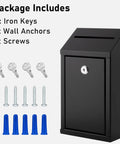 Workhorse Heavy Duty Metal Donation Box With Lock, Wall Mounted Cash Drop Box With Slot, Includes Four Keys, Black Steel Suggestion Box
