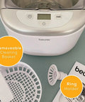 Professional Ultrasonic Cleaner With Digital Timer For Jewelry Rings Coins Eyeglasses Watches White 18.5 Fl Oz top view with accessories