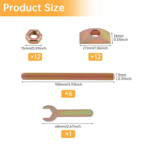 Dimensions of the Six Piece M8 Countertop Connector Bolt Set For Tight Countertop Joints And Furniture Fastening Draw Bolts