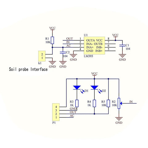 Circuit diagram for Five Pack LM393 Soil Moisture Sensor Module 3.3V-5V with digital and analog outputs for Arduino.