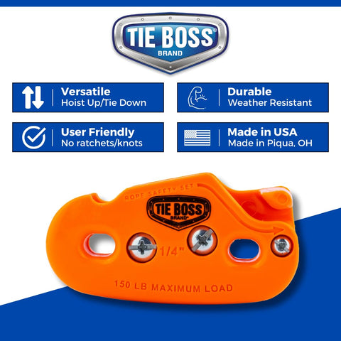 One Quarter Inch Medium Duty Tie Down System With Fifteen Foot Rope Weather Resistant 150 Lbs Working Load Jam Cleat