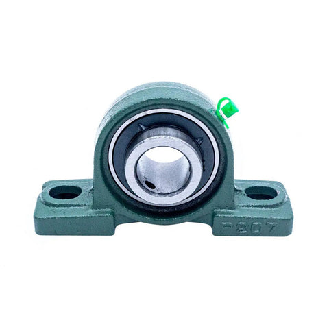 UCP207-20 Pillow Block Mounted Bearing 1-1/4 Inch Bore Set Of 2, Built To Last Heavy Duty Cast Iron Housing With Chrome Steel Ball Bearing, Ideal For Industrial Motors, Conveyors, And Machinery, front view