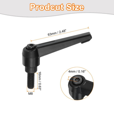 Pack Of 4 M8 x 16mm Adjustable Knob Handles With Male Thread Push Button Ratchet Quick Release Locking Bolt For Lathe Machinery Black Finish