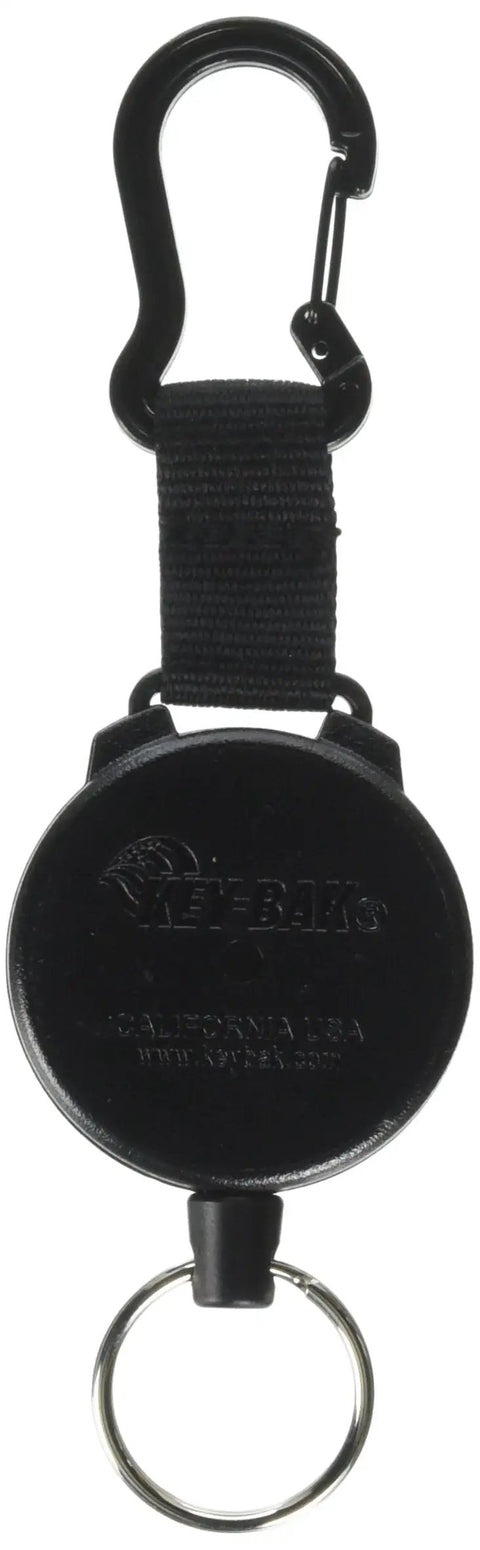 48 Inch Black Carabiner Key Reel Cord With Durable Clip Heavy Duty Nylon Cable shown from front angle