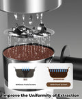 Pro Grade 58mm Bottomless Portafilter With Two Ears For Breville Dual Boiler Oracle Touch And Oracle Jet Espresso Maker Includes Double Shot Basket Plus Two Steel Puck Screens For Goat Quality Pulls demonstrating water flow over brewing coffee grounds.