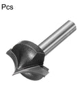 Two Pack Point Cutting Roundover Router Bit Seven Sixteen Inch Radius Quarter Inch Cutting Diameter Seven Eighth Inch Shank Forty Six Millimeter Length Two Flute CNC Woodworking Bit For 2D And 3D Carving Engraving, silver metal with black tip, side view.