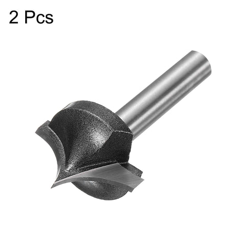 Two Pack Point Cutting Roundover Router Bit Seven Sixteen Inch Radius Quarter Inch Cutting Diameter Seven Eighth Inch Shank Forty Six Millimeter Length Two Flute CNC Woodworking Bit For 2D And 3D Carving Engraving, silver metal with black tip, side view.