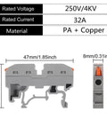 DIN Rail Terminal Blocks Kit With 30 Universal Compact Wire Connectors 3 Marker Strips 3 Connection Bars And 30 Screws For 28 12 AWG Wires Safe Insulated Flame Retardant Corrosion Resistant Electrical Wiring Solution. Dimensions and materials shown.