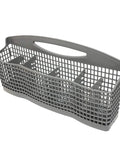 Durable Silverware Basket For Frigidaire Dishwashers Replacement Part 5304506523, gray plastic basket with handle and slots for utensils