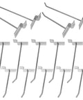 Heavy Duty Slatwall Hook Set 50 Pack for Retail Displays showing iron metal hangers with slat board attachments
