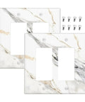Modern Abstract Wall Switch Covers With Hella Sleek Gray And Gold Marble Finish On Super Solid Plastic 2 Gang Double Rocker Faceplates.
