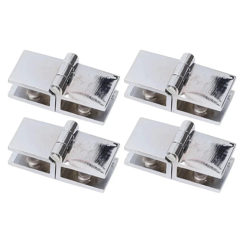 Top Shelf Stainless Steel Glass Door Hinges Rocking 180 Degree Swivel Motion With Double Sided Clamp Fit For 5 To 8 Mm Glass 4 Pack close up view of glossy stainless steel hinges