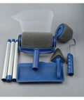 Spill Proof Pour And Paint Roller Kit With Six Piece Set For Interior Walls Exterior Decks And Furniture includes rollers and tray.