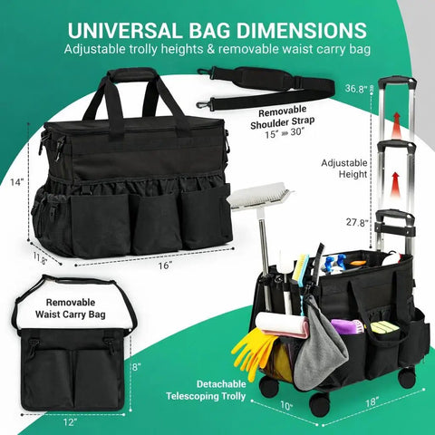 Heavy Duty Rolling Cleaning Caddy On Wheels With Detachable Trolley And Lid Portable Cleaning Cart For Home Office And Car
