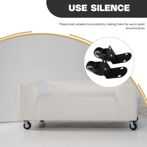 Zero Fuss One Point Five Inch Silent Swivel Casters For Furniture Cabinets And Drawers featuring snug brackets on a sofa.