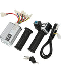 Brushed 36V 25A Ebike Controller And Twist Throttle Kit With Real Time Battery Display And Locking Handle components shown