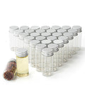30ml Clear Glass Vials With Secure Aluminum Screw Caps Including Gaskets Set of 30 Airtight Leakproof Spice Bottles arranged with filled samples.
