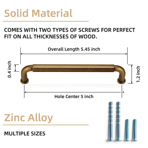Diagram of Six Pack Antique Brass Zinc Alloy Cabinet Pulls With 5 Inch Hole Center 5.5 Inch Total Length 128mm Center