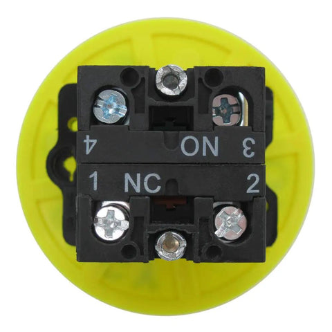 Back view of Red Mushroom Emergency Stop Push Button Switch 22mm Panel Mount 1NC 1NO Latching 660V 10A Industrial Grade
