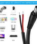 Premium 16AWG DC Power Pigtail Cable With 2.1mm By 5.5mm Barrel Plug Male To Bare Wire Open End Power Lead For CCTV Security Cameras 12V